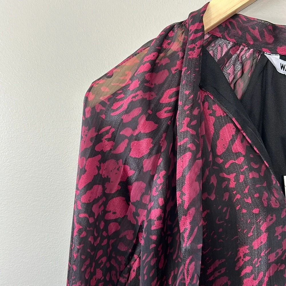 NWT Walter Baker Tie Neck Stellah Dress Sz 4‎ Magenta Pink Black Animal Print